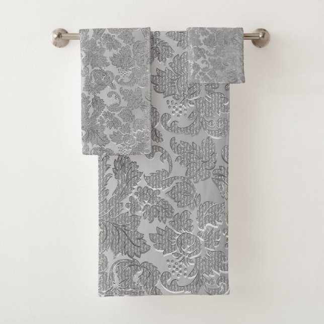 Floral graue Textur Damask Badhandtuch Set (Insitu)