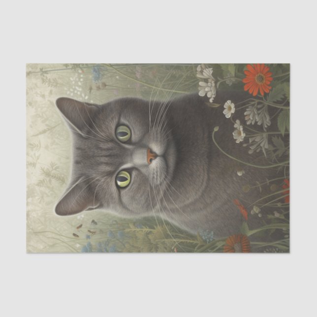 Floral Gray Cat Seidenpapier (Vorderseite)