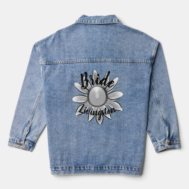 Floral Gray Daisy Bride Wedding Geschenk Jeansjacke (Rückseite)