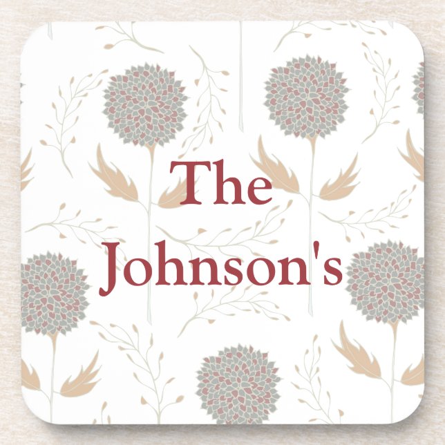 Floral Gray und Burgund Untersetzer (Vorderseite)