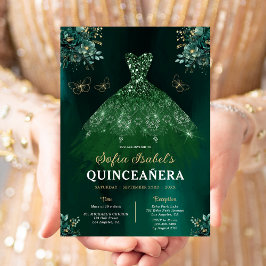 Floral Green Bilingual Spanish Quinceanera Einladung
