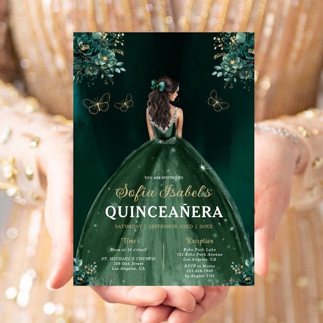 Floral Green Bilingual Spanish Quinceanera Einladung (Von Creator hochgeladen)