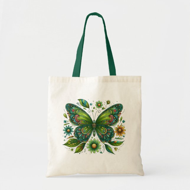 Floral Green Butterfly Tragetasche (Vorne)