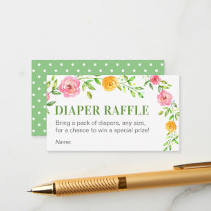 Floral Green Diaper Raffle Ticket Baby Dusche Begleitkarte