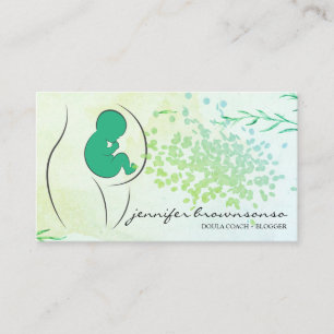 Floral Green Doula Birth Coach Schwangere Visitenkarte