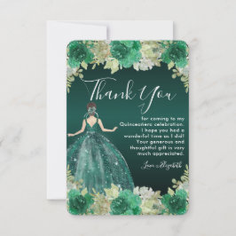 Floral Green Dress Birthday Quinceanera Dankeskarte