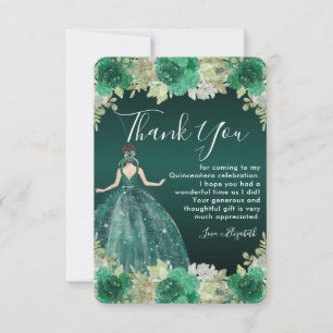 Floral Green Dress Birthday Quinceanera Dankeskarte