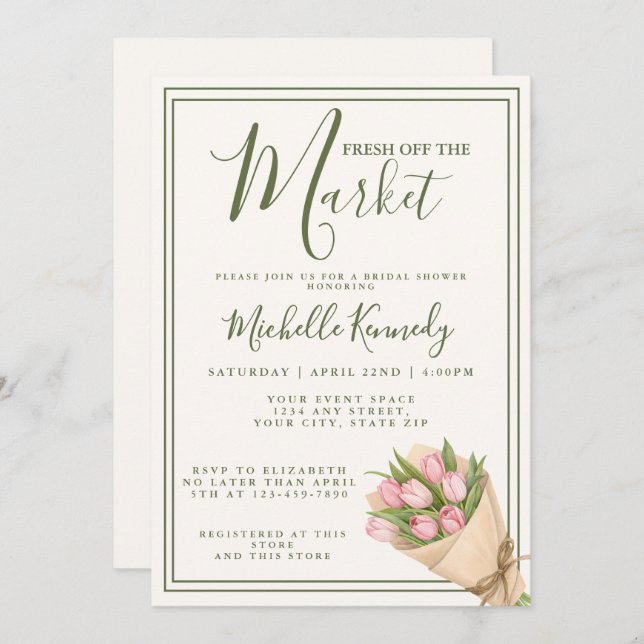 Floral Green Fresh Off The Market Bridal Shower  Einladung (Vorne/Hinten)