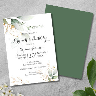 Floral Green Gold Brunch & Bubbly Bridal Shower Einladung