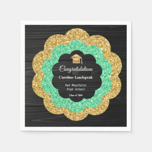 Floral Green Gold Graduation Party Serviette