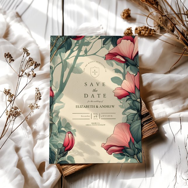 Floral Green Gold Wedding Art Nouveau Save The Date (Von Creator hochgeladen)