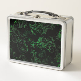 Floral Green Metal Lunch Box