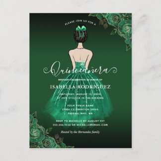 Floral Green Princess Gold Birthday Quinceañera Postkarte