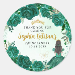 Floral Green Princess Quinceanera Birthday Gevor Runder Aufkleber