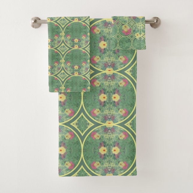 Floral Green Tile Badhandtuch Set (Insitu)