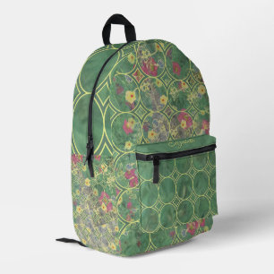 Floral Green Tile Bedruckter Rucksack