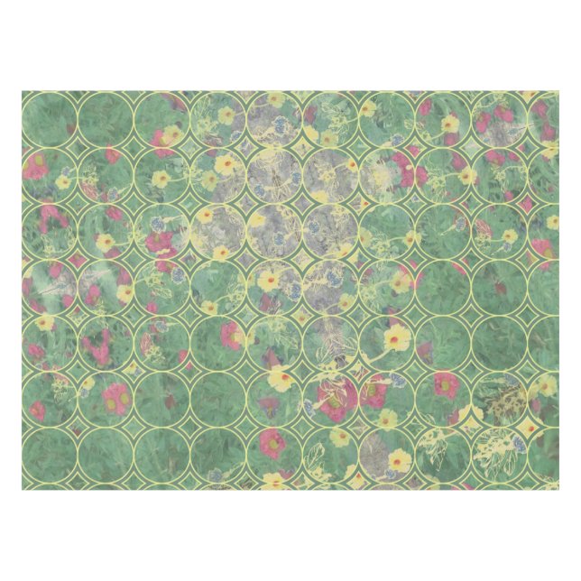 Floral Green Tile Tischdecke (Vorderseite (Horizontal))