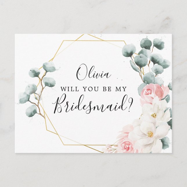 Floral Greenery Bridesmaid Vorschlag Card Postkarte (Vorderseite)