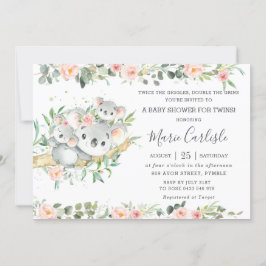 Floral Greenery Koala Twins Boy Girl Baby Shower Einladung