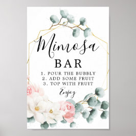 Floral Greenery Mimosa Bar Sign Poster