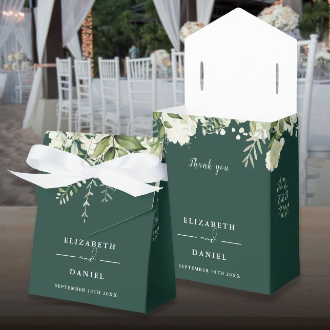 Floral Greenery Monogram Emerald Wedding Geschenkschachtel (Floral Greenery Monogram Emerald Wedding Favor Boxes)