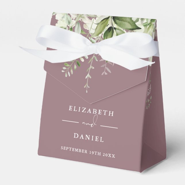 Floral Greenery Monogram Mauve Wedding Geschenkschachtel (Vorderseite)