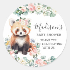 Floral Greenery Niedlich Red Panda Vielen Dank für Runder Aufkleber