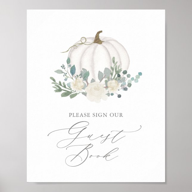 Floral Greenery Pumpkin Baby Shower Gästebuch (Vorne)