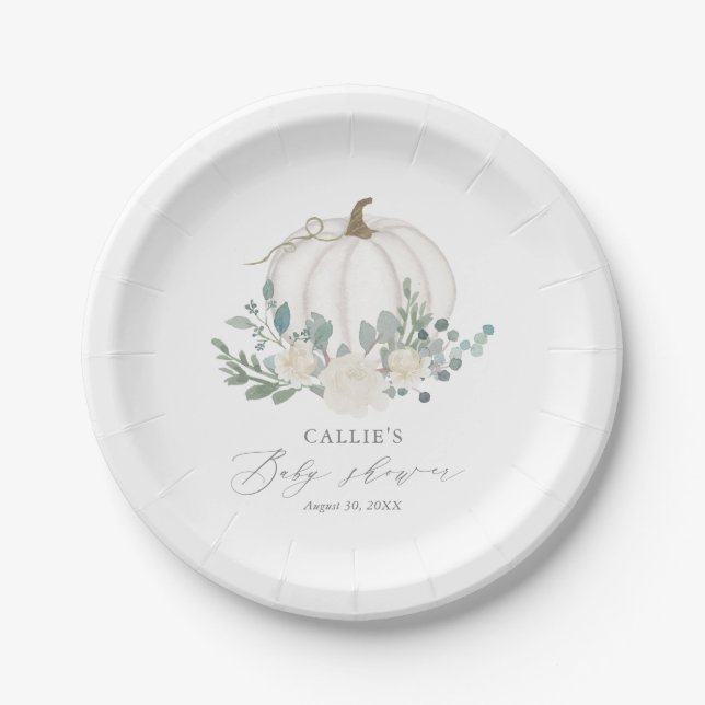 Floral Greenery Pumpkin Baby Shower Pappteller (Vorderseite)
