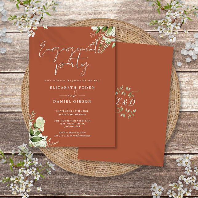 Floral Greenery Terracotta Engagement Party Einladung (Floral Greenery Terracotta Engagement Party Invitation)