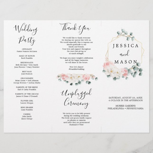 Floral Greenery Tri-Fold Hochzeitsprogramm (Vorne)