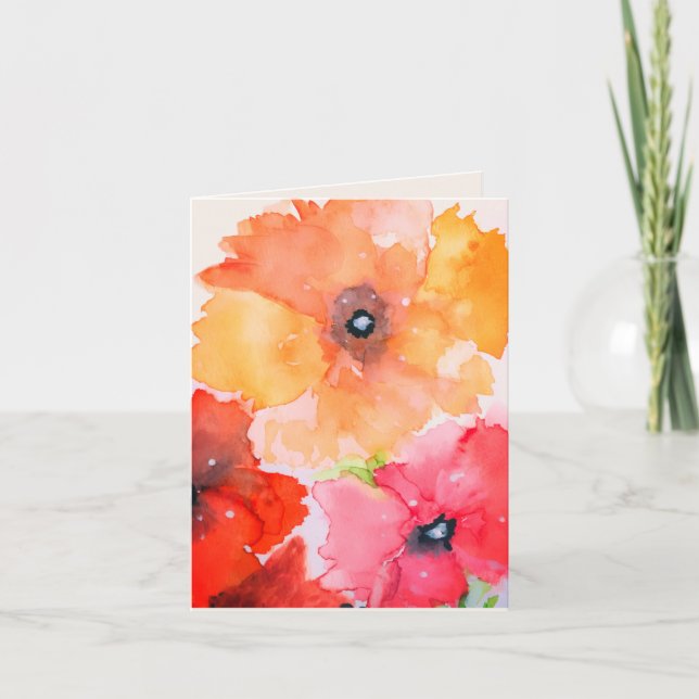Floral Greeting Card | Red & Golden Garden Blooms Karte (Vorderseite)