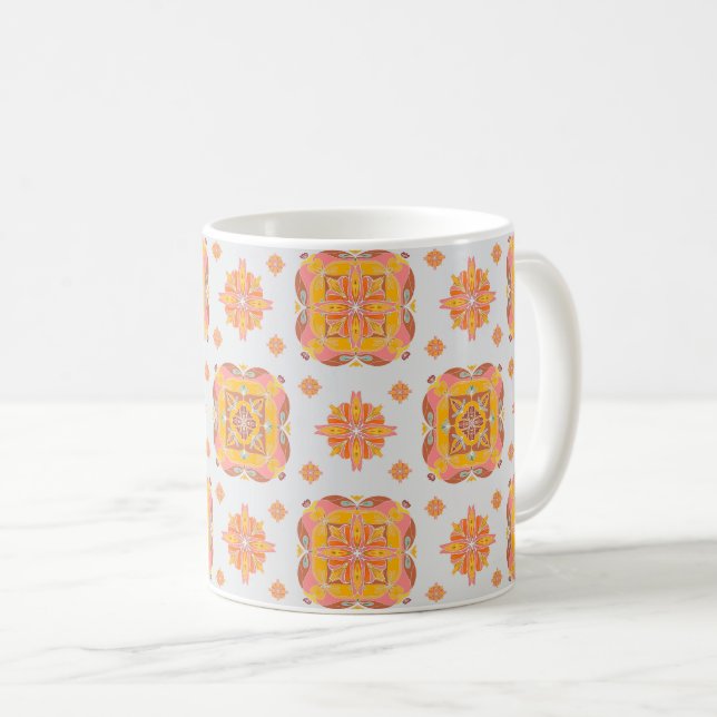 Floral Grid Ceramic Mug Kaffeetasse (VorderseiteRechts)
