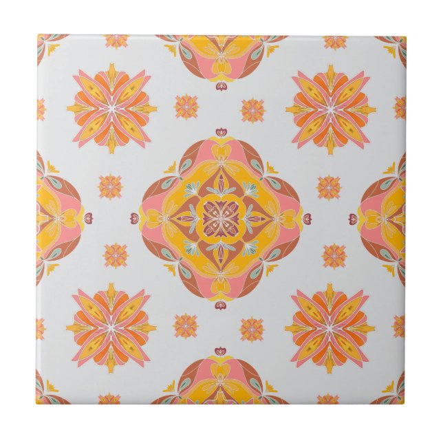 Floral Grid Ceramic Tile Fliese (Vorderseite)
