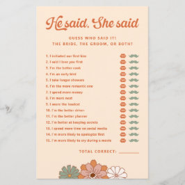 Floral Groovy Retro Er sagte, sie sagte Bridal Gam