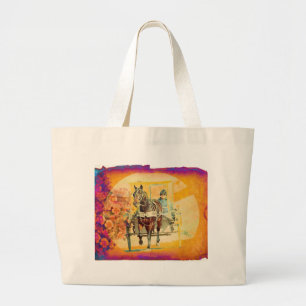 Floral Grunge Abendessen Pferd und Buggy Jumbo Stoffbeutel
