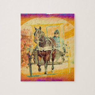 Floral Grunge Abendessen Pferd und Buggy Puzzle