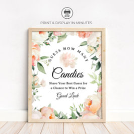 Floral Guess How Many Candies Game Sign Poster