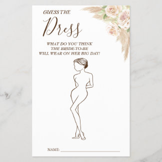Floral Guess the Dress Brautparty Spielkarte Flyer