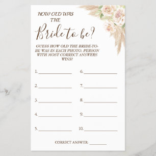 Floral Guess wie alt war "She Dusche" Spielkarte Flyer