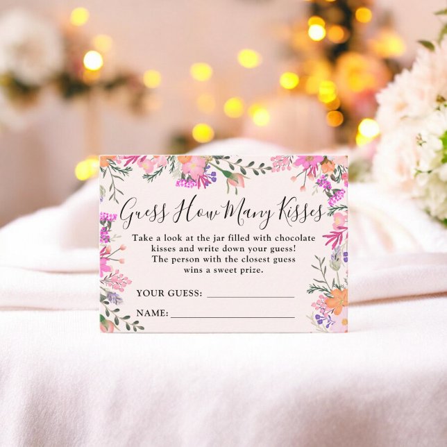 Floral Guess Wie viele Kisses Brautparty Game Begleitkarte (Floral Guess How Many Kisses Bridal Shower Game Enclosure Card)