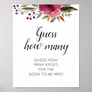 Floral Guess Wie viele Kisses Brautparty Game Poster