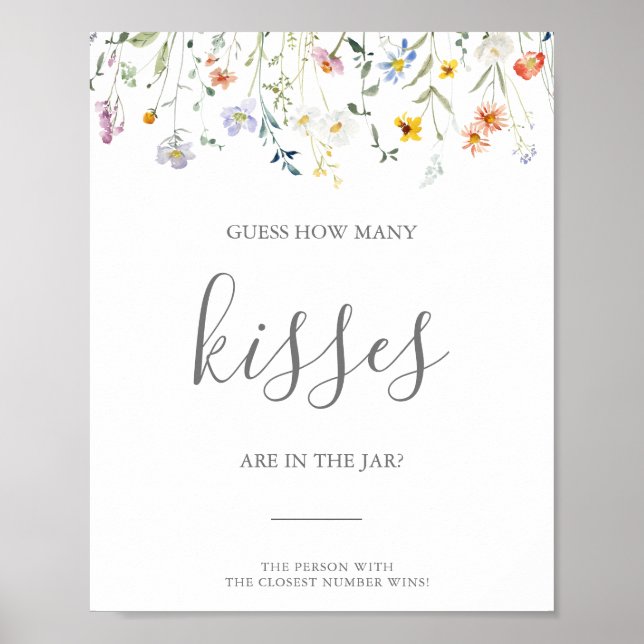 Floral Guess Wie viele Kisses Brautparty Game Poster (Vorne)