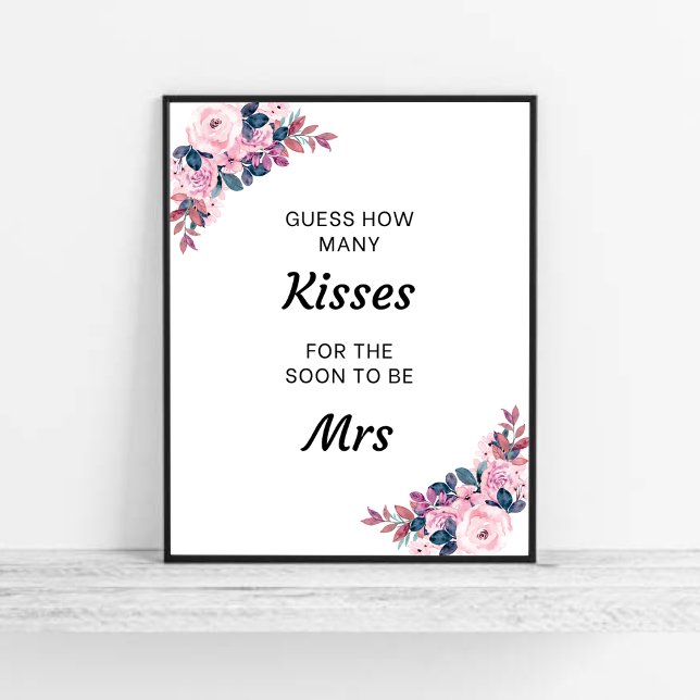 Floral Guess Wie viele Kisses Brautparty Game Poster (Floral Guess how many kisses Bridal Shower Game 
)