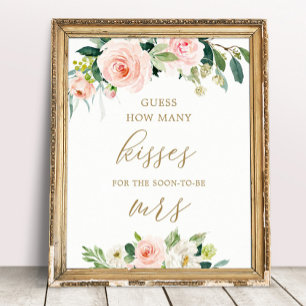Floral Guess Wie viele Kisses Brautparty Game Poster