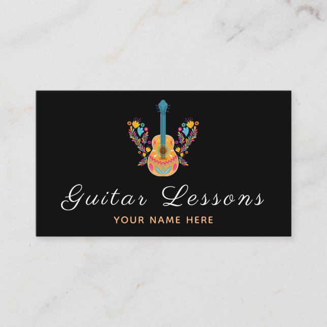 Floral Guitar Lessons Musikalisches Minimalistisch Visitenkarte (Vorderseite)