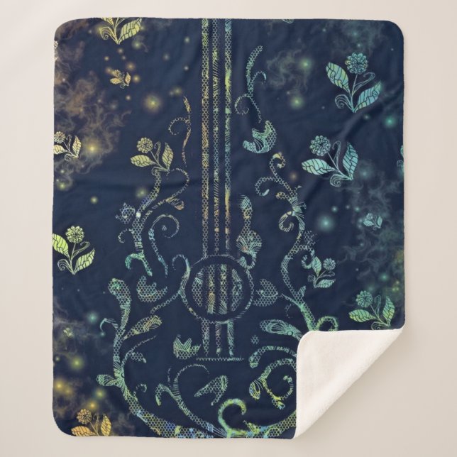 Floral Guitar Sherpa Blanket Sherpadecke (Vorderseite)