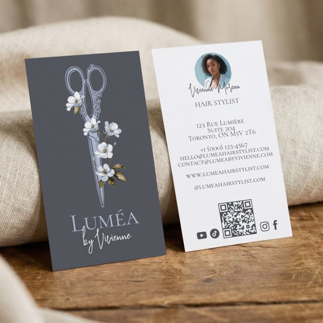 Floral Hair Dresser Stylist Beauty Salon Photo Visitenkarte (Floral Hair Dresser Stylist Beauty Salon Photo Business Card)