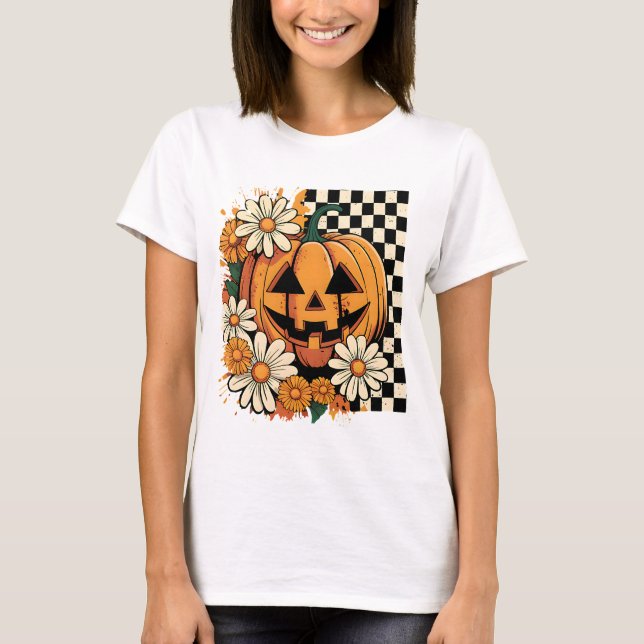 Floral Halloween Fall Pumpkin T-Shirt (Vorderseite)