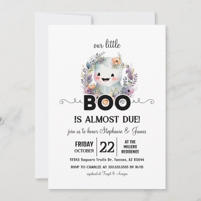Floral Halloween Little Boo Baby Shower Einladung (Vorderseite)